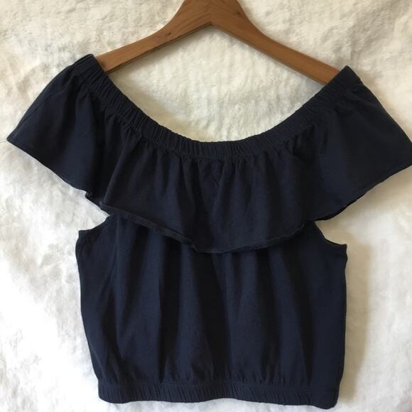 Zara Navy Blue Shoulder Crop Top - Picture 8 of 8